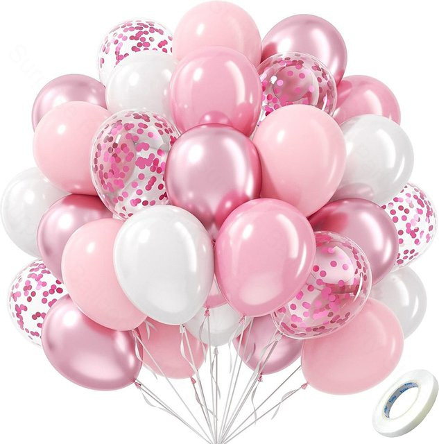 Surpsea Latexballons Set in Pink und Weiß mit Metallic Konfetti für Hochzeit, Geburtstag oder Babyparty - Bild 1