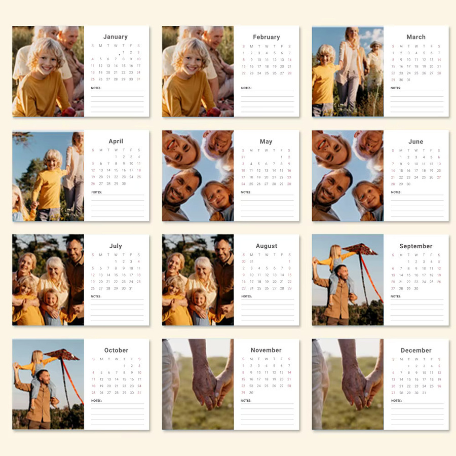Personalisierter Tischkalender 2026 mit 6 Fotos, weißer Monatskalender aus Papier - Bild 3