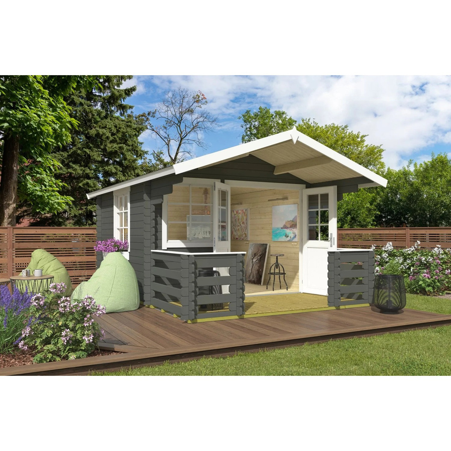 Lasita Gartenhaus Lola Maja in Grau-Grün mit Satteldach, B/H/T: 340,4 x 245,1 x 470 cm - Bild 2
