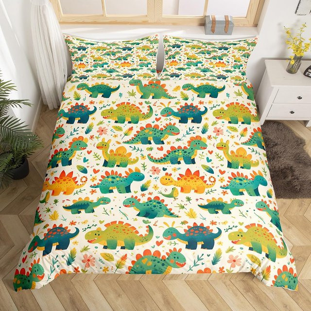 Bettwäscheset Dinosaurier für Kinder mit Cartoon Dschungeltieren, Multicolor, B/H: 200 x 230 cm - Bild 1