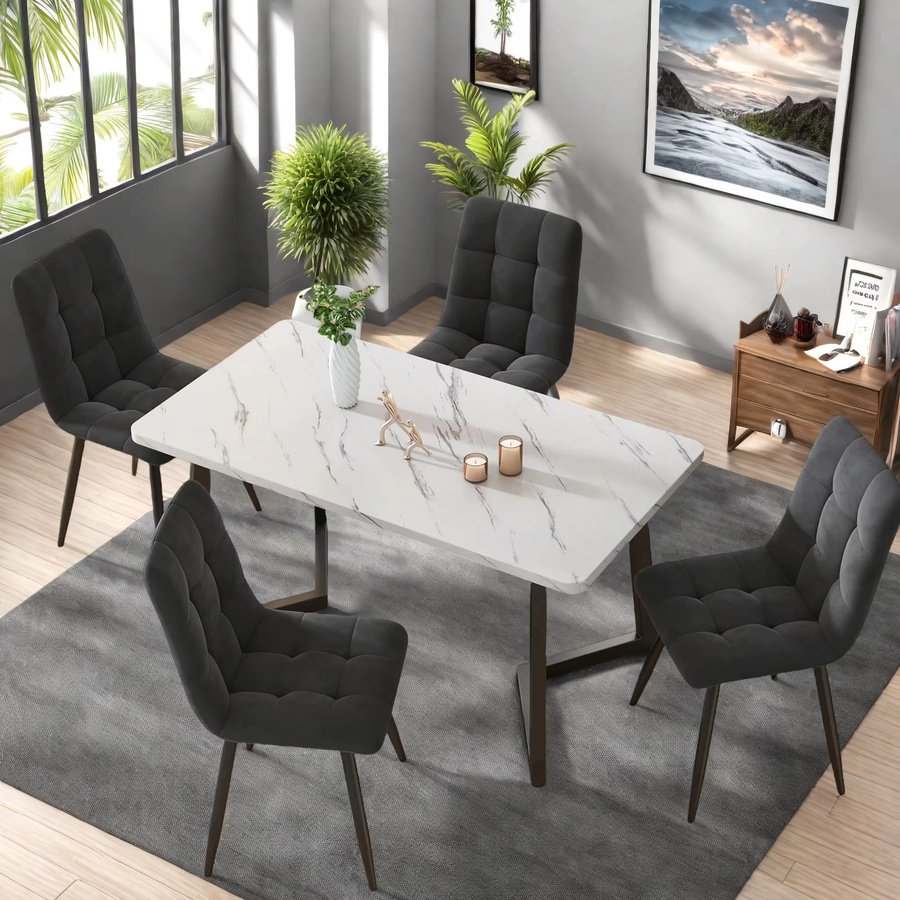 Anajqaqia 4er-Set Esszimmerstühle aus grünem Samt mit Rückenlehne und Metallbeinen - Bild 3