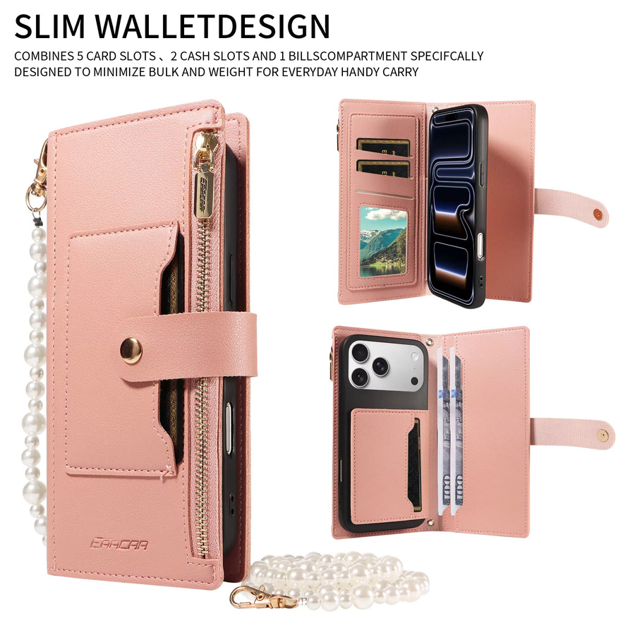 Leder-Handyhülle für Samsung Galaxy (verschiedene Modelle) mit Reißverschlusstasche in Pink - Bild 2