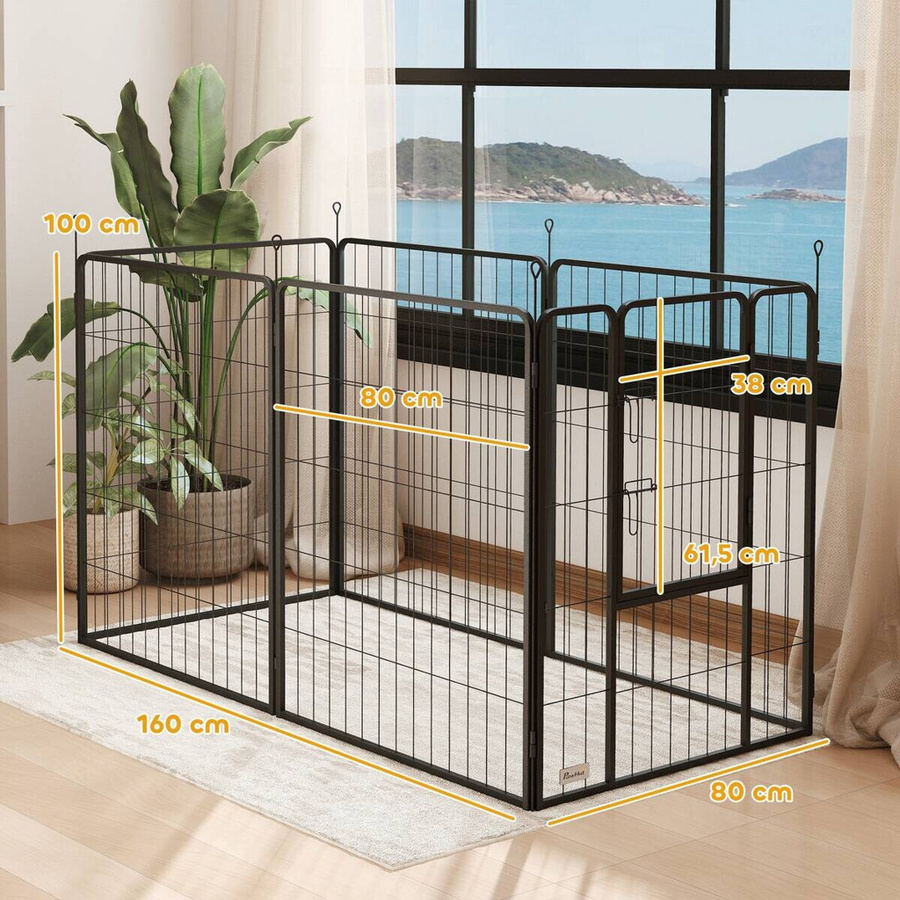 PawHut Welpenauslauf aus Metall mit Tür, Freilaufgehege für Hunde, Grau, B/H/L: 80 x 100 x 160 cm - Bild 5