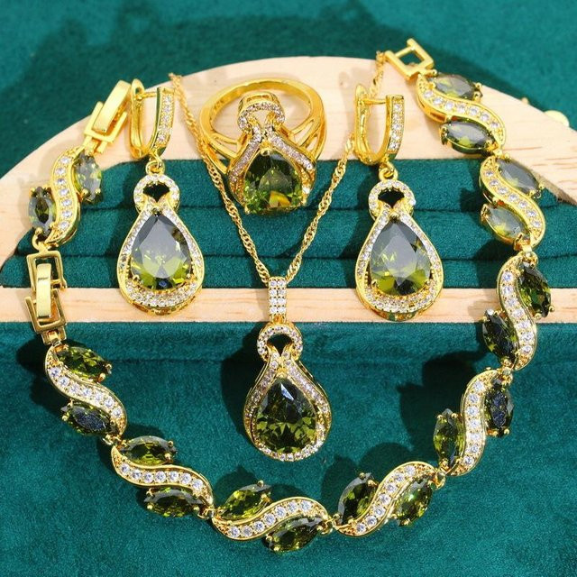 YIRAN Schmuckset, Kupfer, Gold, Zirkonia, Vintage, Unisex - Bild 1