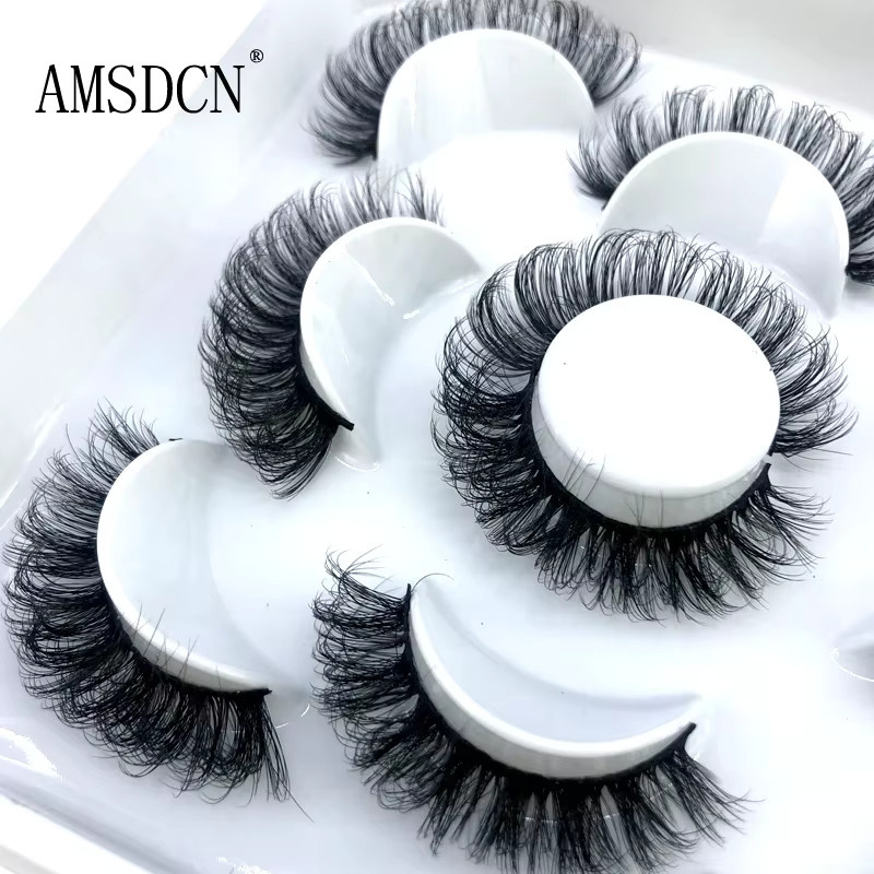 AMSDCN Künstliche Wimpern, 3D Nerz-Wimpern, Black, 5 Paar - Bild 2