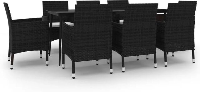 vidaXL 9-teilige Garten-Essgruppe aus Poly-Rattan und Glas in Schwarz-Weiß mit Kissen - Bild 1