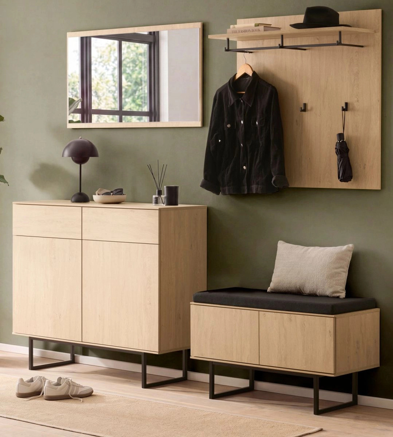 5-tlg. Garderobe Set Breda von Furn.Design in Eiche matt, modern mit Spiegel, Schuhschrank, Bank und Paneel, Höhe: 215 cm - Bild 1