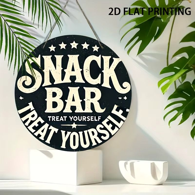 Potdemiel Wanddekoration Snack Bar Treat Yourself Today Kreisförmiges Holzschild mit vorgebohrten Löchern Durchmesser: 20 cm - Bild 2