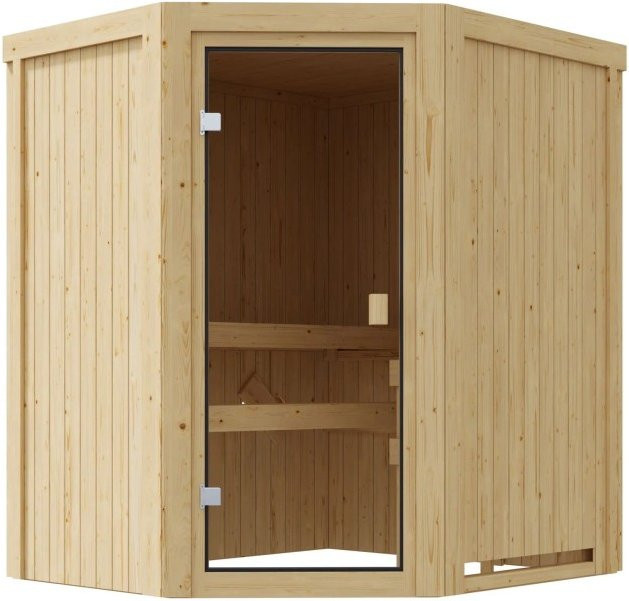 Karibu Innensauna Danika aus Fichte in Braun und Beige mit 3,6kW Saunaofen und integrierter Steuerung, B/T/H: 198,0 x 151,0 x 170,0 cm - Bild 1