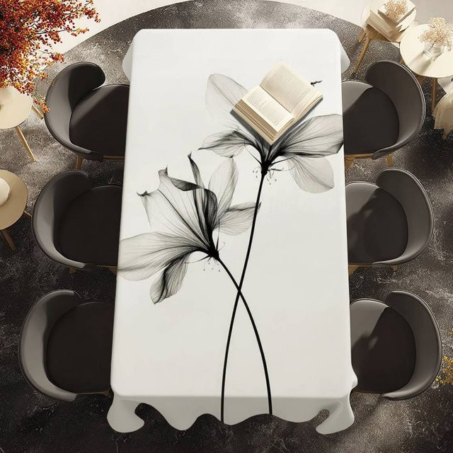 Transparente Blumen Tischdecke von Fancy Style Studio in Weiß, fleckenabweisend und waschbar, B: 100 cm, T: 140 cm - Bild 1