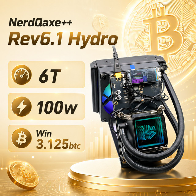NerdQaxe++ Rev6.1 Hydro 6Th/s Open-Source-Bitcoin-Krypto-Solo-Miner in Schwarz mit 120W-Netzteil - Bild 1
