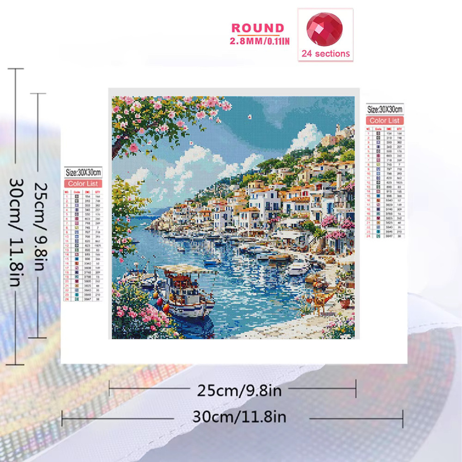 EverShine Diamant-Mosaik 5D Vollquadrat-Gemälde Maritime Landschaft am Meer mit Haus und Boot, Multicolour, B/H: 20 x 20 cm - Bild 2