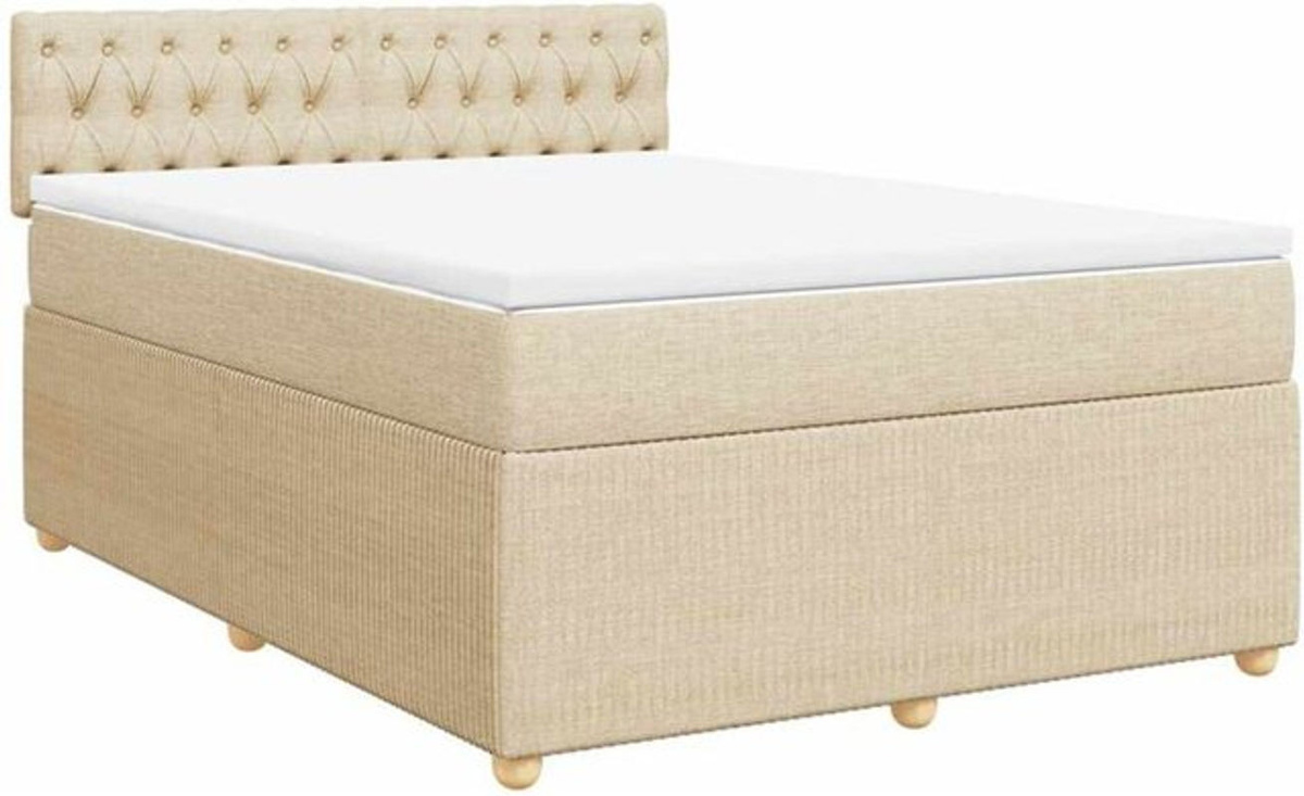 vidaxl Boxspringbett mit Matratze in Beige aus Stoff und Holz, B/T/H: 140 x 200 cm - Bild 1
