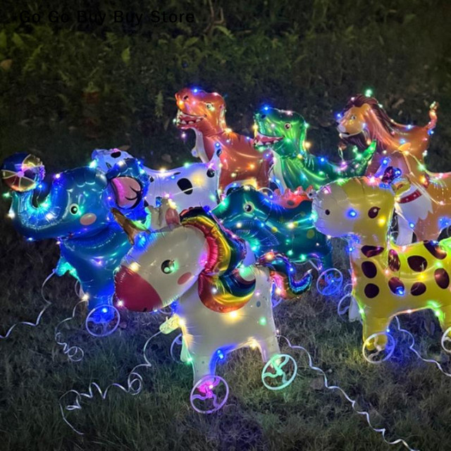 Eelhoe 4D Cartoon Leuchtfolienballons mit Rädern für Kindergeburtstage und Babypartys, Motiv Katze Hund Elefant, Mehrfarbig - Bild 1