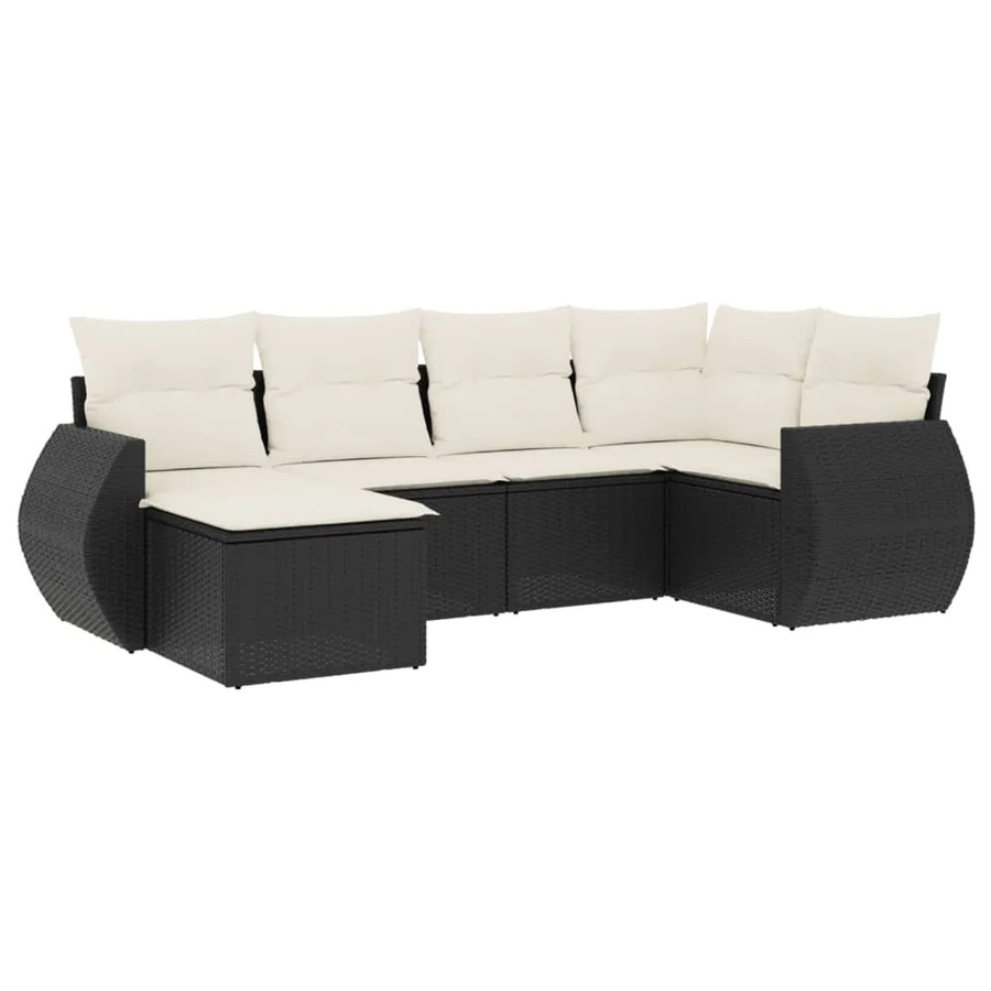 vidaXL 6-tlg Garten-Sofagarnitur in L-Form aus schwarzem PE-Rattan mit Kissen und pulverbeschichtetem Stahlgestell - Bild 2