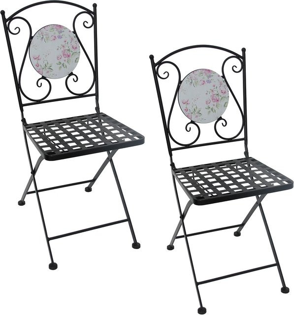 HTI-Living Gartenstühle Celia Rosen im 2er-Set aus Metall in Schwarz mit Frühlings-Aufdruck im Landhaus Style - Bild 1