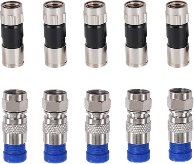 AOKIN 10er-Pack RG6-Koaxialstecker in Schwarz und Blau, 75-Ohm-F-Stecker für RG6 Dual-, Tri- und Quad-Shield-Kabel - Bild 1