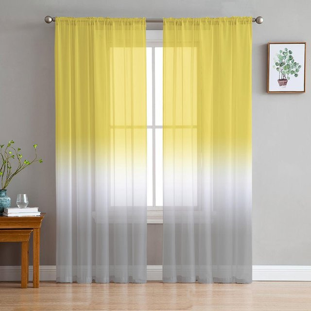 Transparente Tüll-Voile-Vorhänge von Household supplies MH mit Farbverlauf in Beige, Gelb und Weiß, B: 135 cm, H: 115 cm - Bild 1
