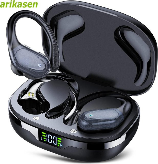 Arikasen Bluetooth 5.3 Kopfhörer in Schwarz mit 75 Stunden Spielzeit, Mikrofon und LED-Anzeige für Sport und Freizeit - Bild 1