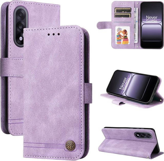 Magnetische Leder-Brieftaschenhülle für OnePlus Modelle in Rot und Lila - Bild 1
