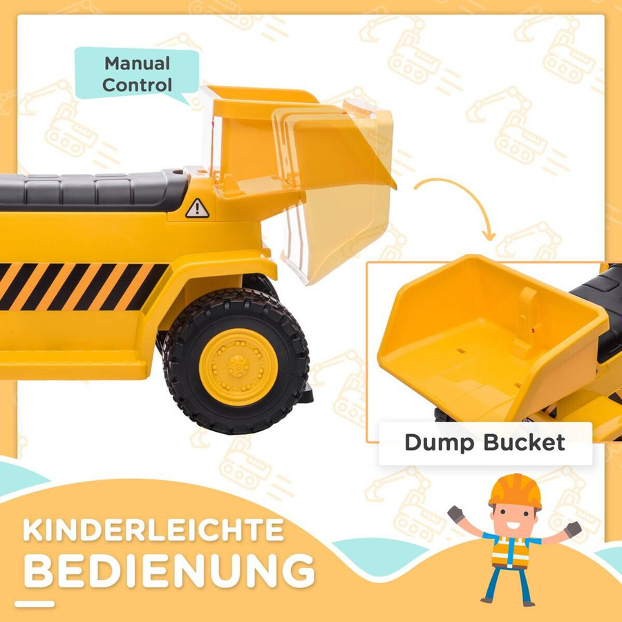 HOMCOM Elektro Kindertraktor Gelb mit kippbarer Ladefläche, Licht und Sound, Aufsitztraktor für Kinder von 1,5 bis 3 Jahren, B/H/L: 36 x 74,5 x 43,5 cm - Bild 3