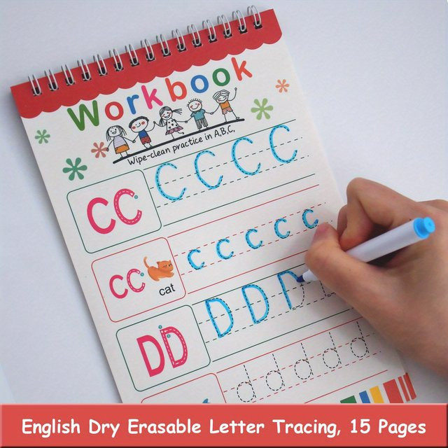 QKX ABC-Training Englisches Arbeitsbuch für Kinder zum Lernen von Groß- und Kleinbuchstaben, Trocken löschbar, Mehrfarbig - Bild 1