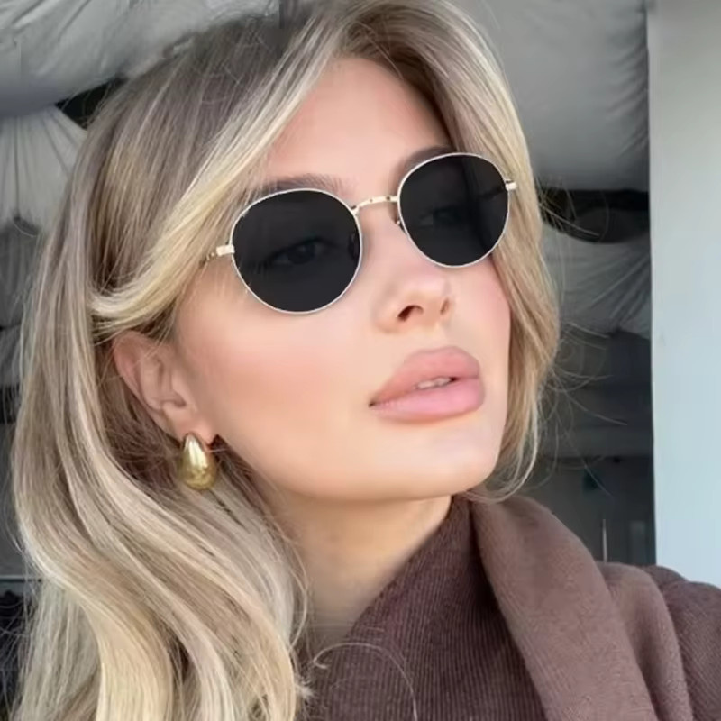 Julyrays Sonnenbrille, rund, Metall, Vollrand, braun, Damen - Bild 1