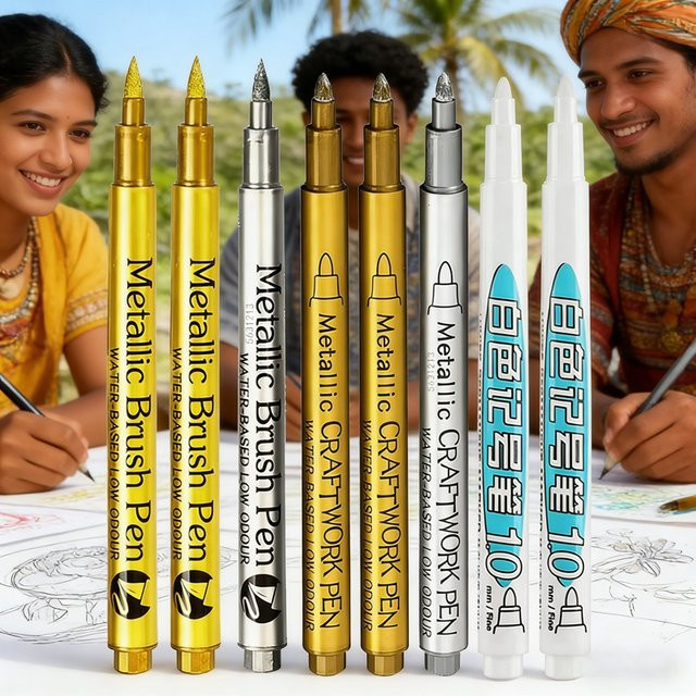 GN 6 Stück Permanente Metallic-Markerstifte Set mit Gold, Silber und Weiß für Kunst, Steinmalerei und DIY-Projekte - Bild 1