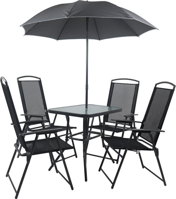 VCM 5-tlg Gartenmöbel Set Essgruppe mit Glastisch und 4 Hochlehner Stühlen in Anthrazit und Schwarz, Tisch Maße: H: 70 cm, B: 80 cm, T: 55 cm - Bild 1