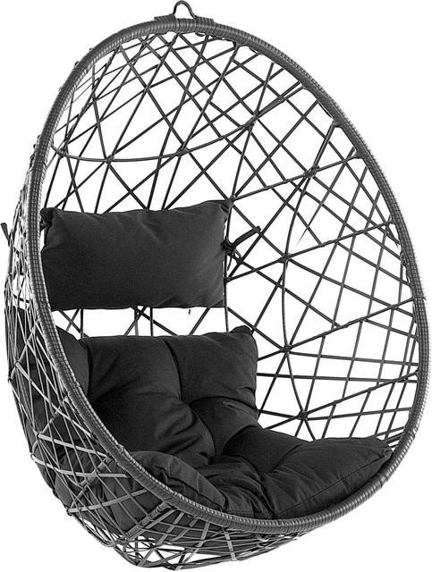 Beliani Hängesessel in Schwarz und Grau mit Polyrattan und Metallgestell, B/T/H: 96 x 94 x 108 cm - Bild 1