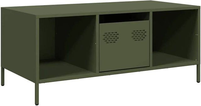 vidaXL Couchtisch in Olivgrün aus kaltgewalztem Stahl im Industrie-Stil, B/T/H: 101,5 x 50 x 43,5 cm - Bild 1