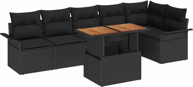 7-teiliges vidaXL Garten-Sofa-Set aus Poly Rattan und Stahl in Schwarz Matt mit Speicherfunktion - Bild 1