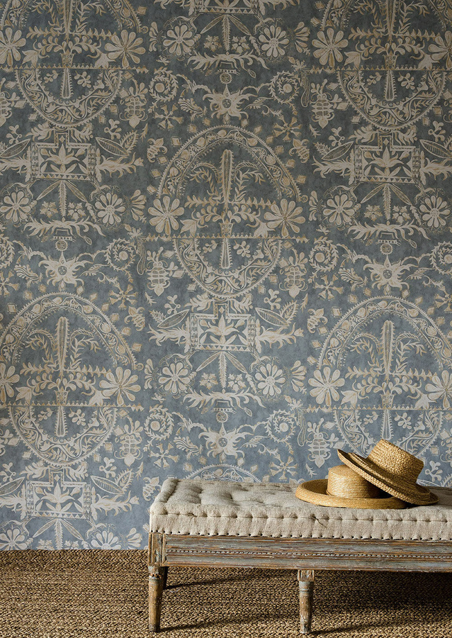 Lewis & Wood Tapete Womad Stream in Blau mit floralem Botanical-Design aus Vlies - Bild 1