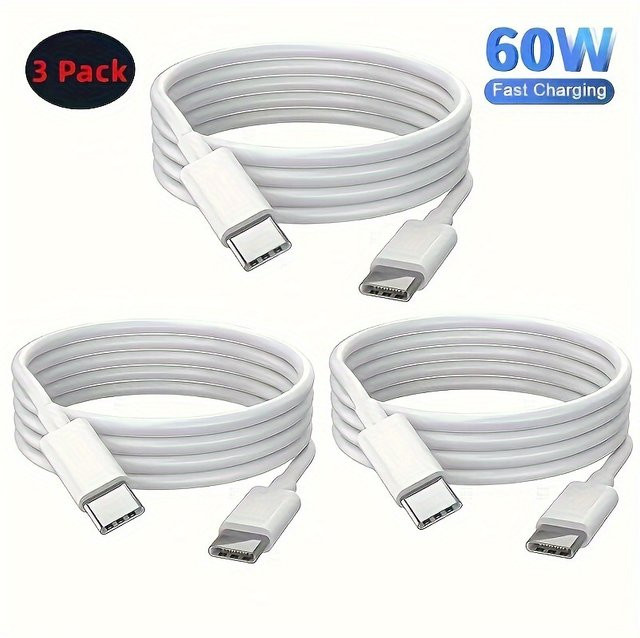 LAIHONEN 3er-Pack USB-C-auf-USB-C-Schnellladekabel in Weiß, 60 W, kompatibel mit iPhone 15 16 Pro Max - Bild 1