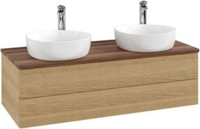 V&B Waschtischunterschrank Antao mit Frontstruktur in Eiche Honig Braun, B/T/H: 120 x 50 x 50 cm - Bild 1