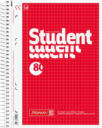 Brunnen Collegeblock Student DIN A5 quadratisch rot mit 80 Blatt