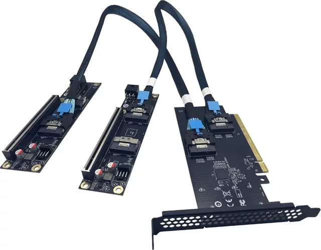 PCIe 5.0 x16 auf 2 Port SlimSAS 8i x2 SFF8654 Riser Adapter Karte für Netzwerk und Grafikkarte in Schwarz - Bild 1