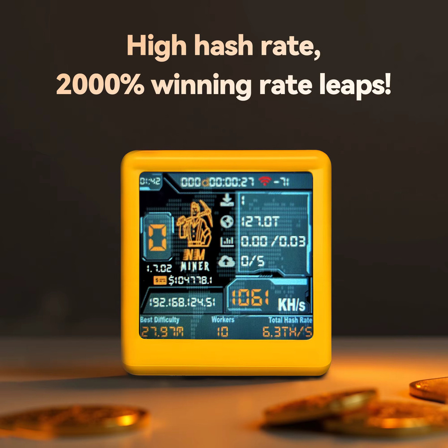 Heltec Automation NMMiner NM TV Smart TV BTC Solo Lottery Miner mit 1060KH/s, ESP32, Desktop-Uhr in Weiß und Gelb - Bild 3