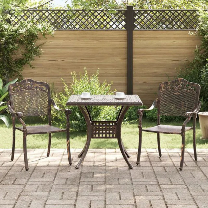 vidaXL Gartenmöbel-Set aus Gussaluminium in Bronze und Braun, 3-teiliges klassisches Gartentisch-Set aus Metall - Bild 1