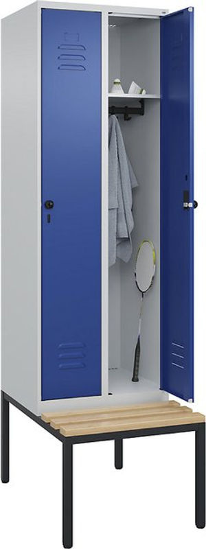 C+P Spind Classic PLUS Garderobenschrank mit Sitzbank, 2 Abteile, B/T/H: 212,0 x 60,0 x 81,5 cm, Sicherheits-Drehriegel und 3 Garderobenhaken - Bild 2