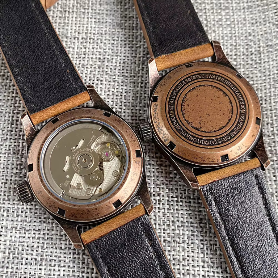 Tandorio Armbanduhr, Bronze, Saphirglas, 36 mm, Lederarmband, Herren - Bild 4