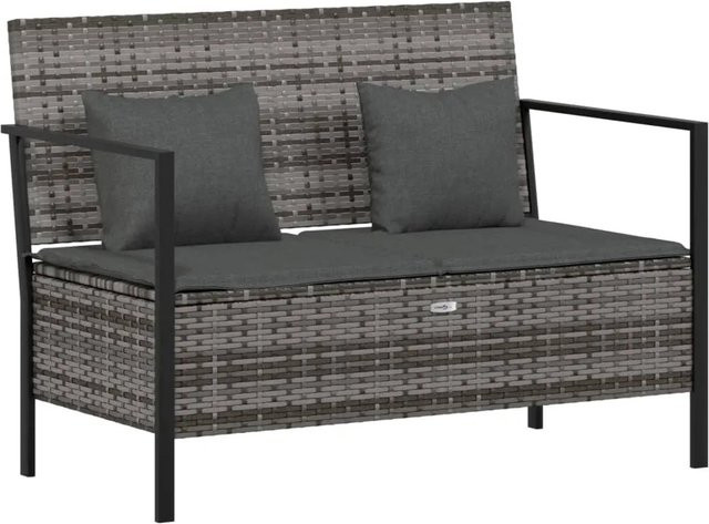 furnicato Gartenbank 2-Sitzer aus Poly Rattan mit Kissen in Grau, B/T/H: 112 x 59 x 82,5 cm - Bild 1