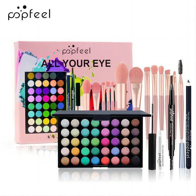 POPFEEL Augen-Make-up-Set mit Lidschatten-Palette, Augenbrauenstift, Eyeliner, Mascara und Make-up-Pinsel - Bild 1