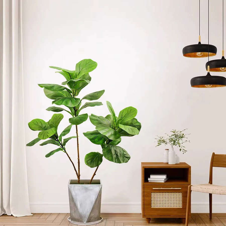 Qinye Künstlicher Ficus Dreizweigiger Ast in Grün als Bodenhohe Topfpflanze für die Innenraumgestaltung - Bild 2
