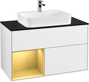 V&B Waschtischunterschrank Finion 100 Wandbeleuchtung in Weiß mit Goldakzenten, lackiert - Bild 1