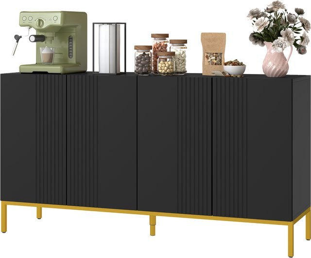 HOMCOM Buffet Aufbewahrungsmöbel in modernem Design mit 2 Schränken, Schwarz und Gold, aus Holz und Metall - Bild 1