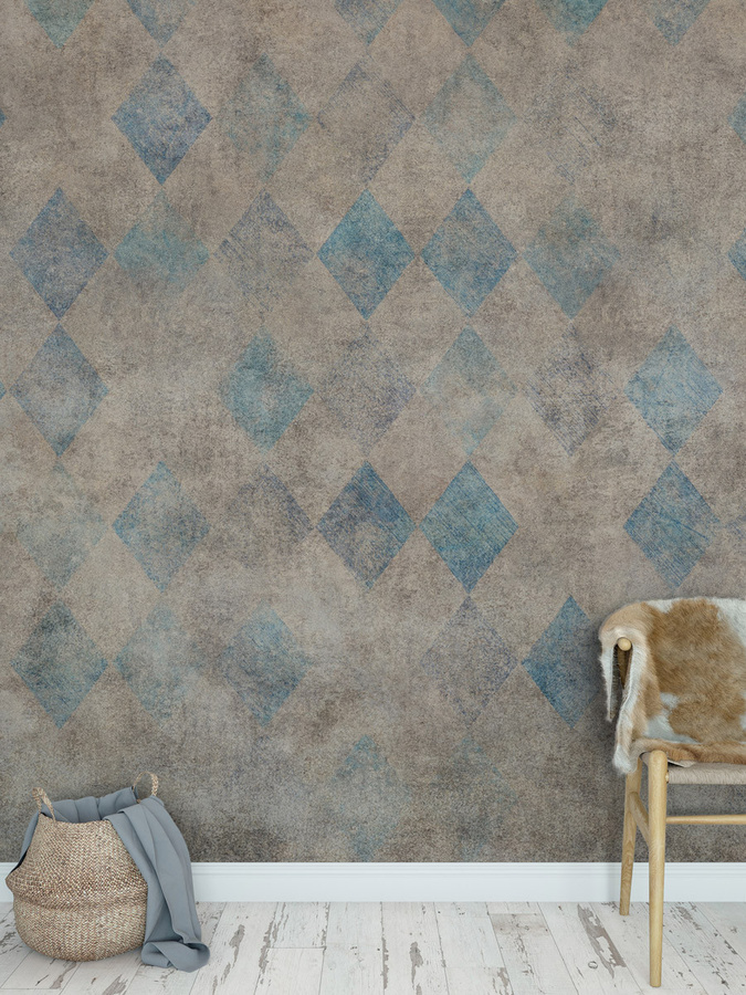 Rebel Walls Wandtattoo Patinated Diamonds in Beige, Blau und Multicolour mit geometrischem Design - Bild 1