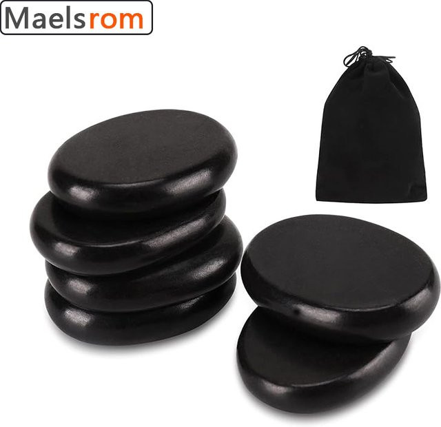 Maelsrom Massage Heiße Steine Set, 6 Stück, Schwarz, Basalt, Unisex - Bild 1