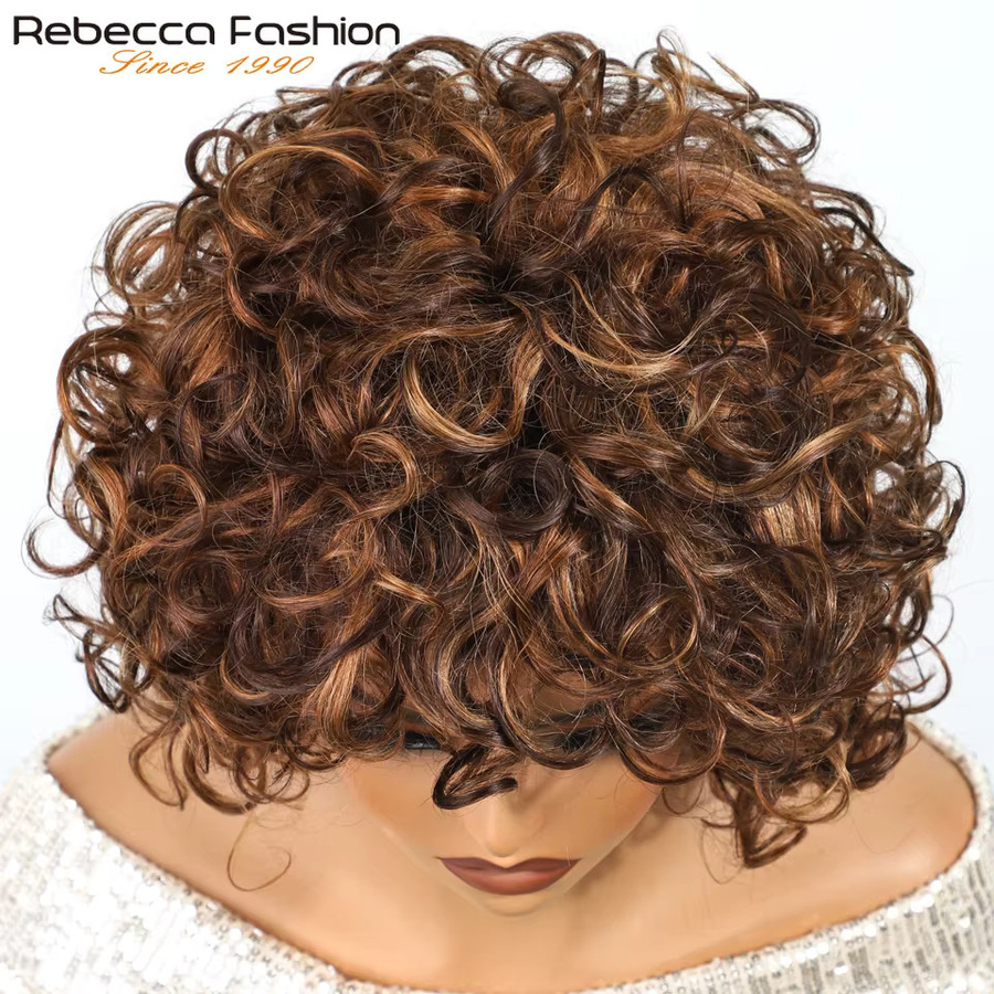 Rebecca Youth Lockige Echthaar-Perücke, Jerry-Curl Bob, Damen - Bild 2