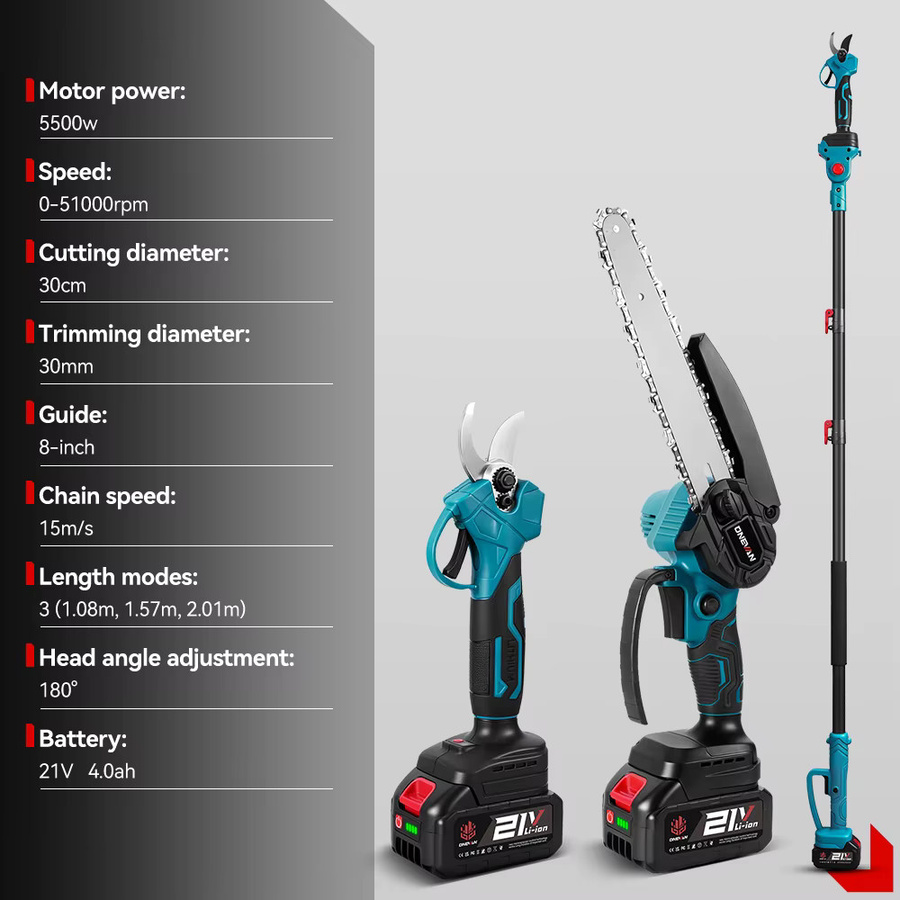 ONEVAN 3-in-1 Bürstenlose Teleskop-Elektrokettensäge und Hochastschere für Makita 18V LXT Akkus, Mehrfarbig - Bild 2